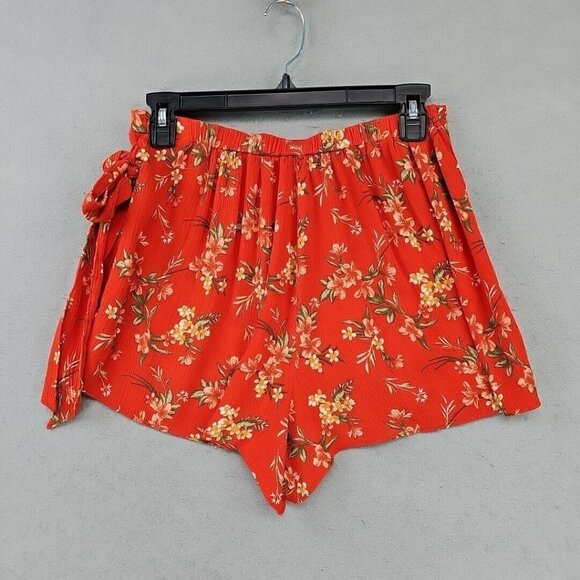 American Eagle Wrap Front Short Shorts Womens S Orange Floral High Rise Preppy - Picture 8 of 8